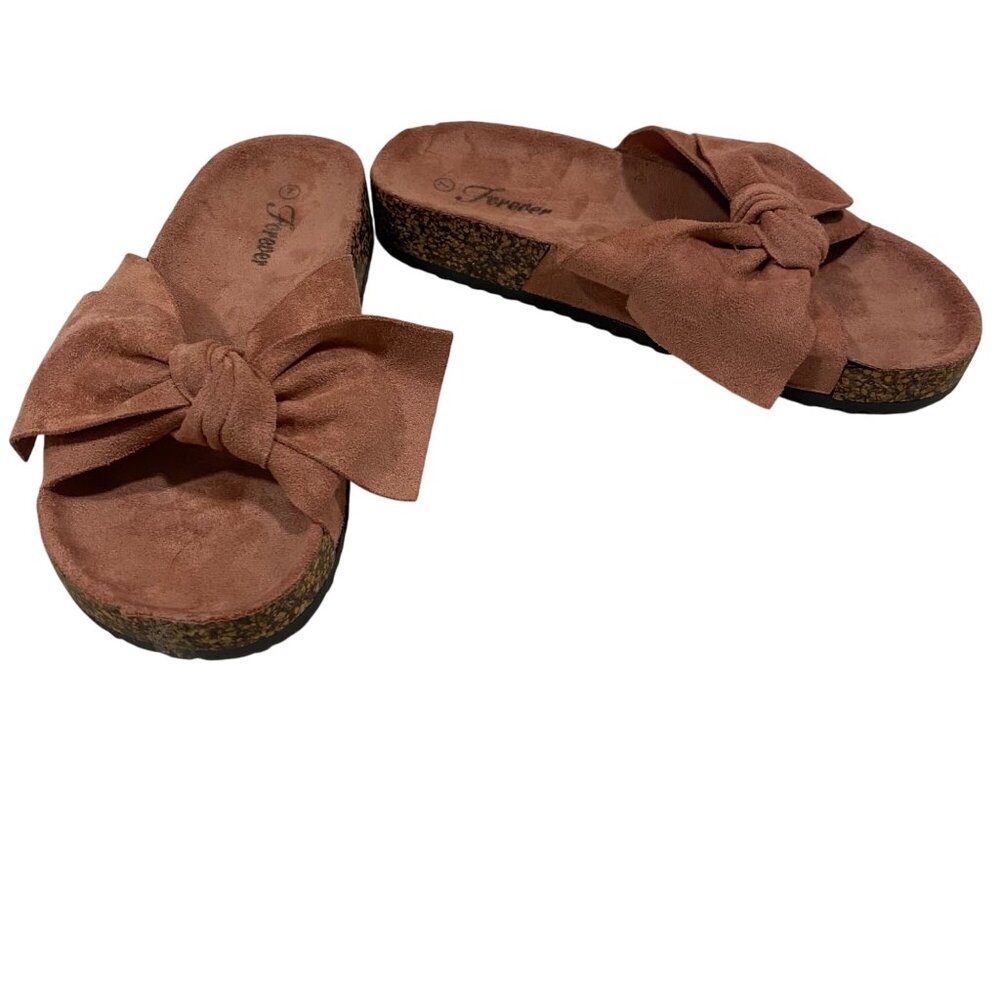 Forever Fuax Suede Mauve Bow Slip On‎ Sandal Size 7 NWOB